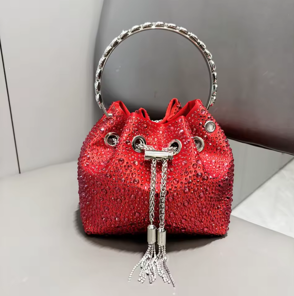 Pochette Soirée Strass Cristal Femme – Sac Seau Luxe Chaîne Dorée