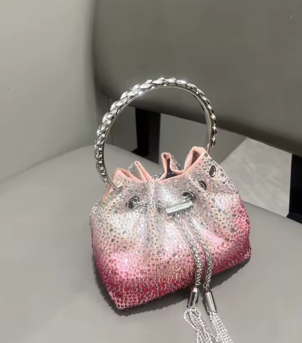 Pochette Soirée Strass Cristal Femme – Sac Seau Luxe Chaîne Dorée
