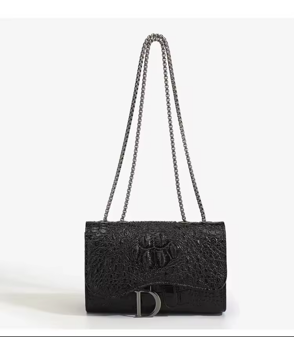 Sac Bandoulière Chaîne Femme – Motif Crocodile Luxe