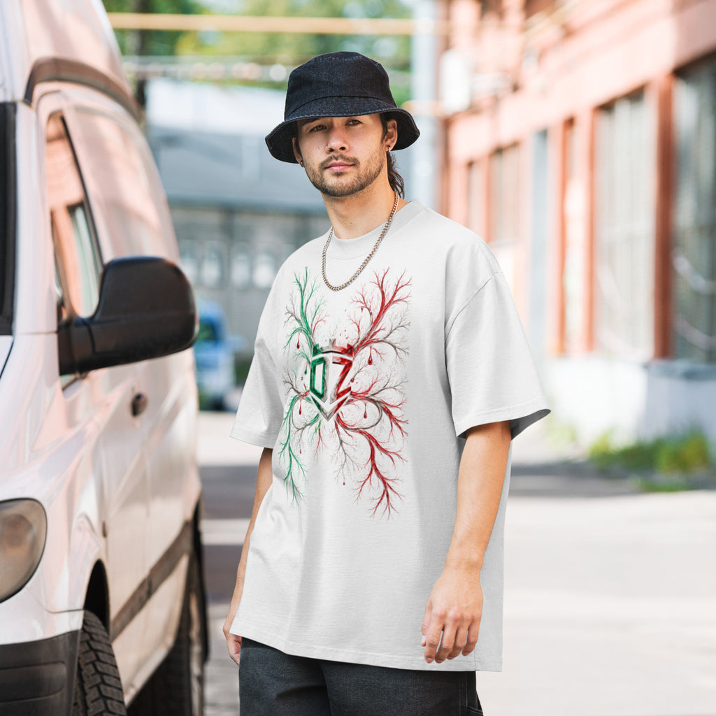 T-shirt oversize délavé blanc DZ Collection, détail du col