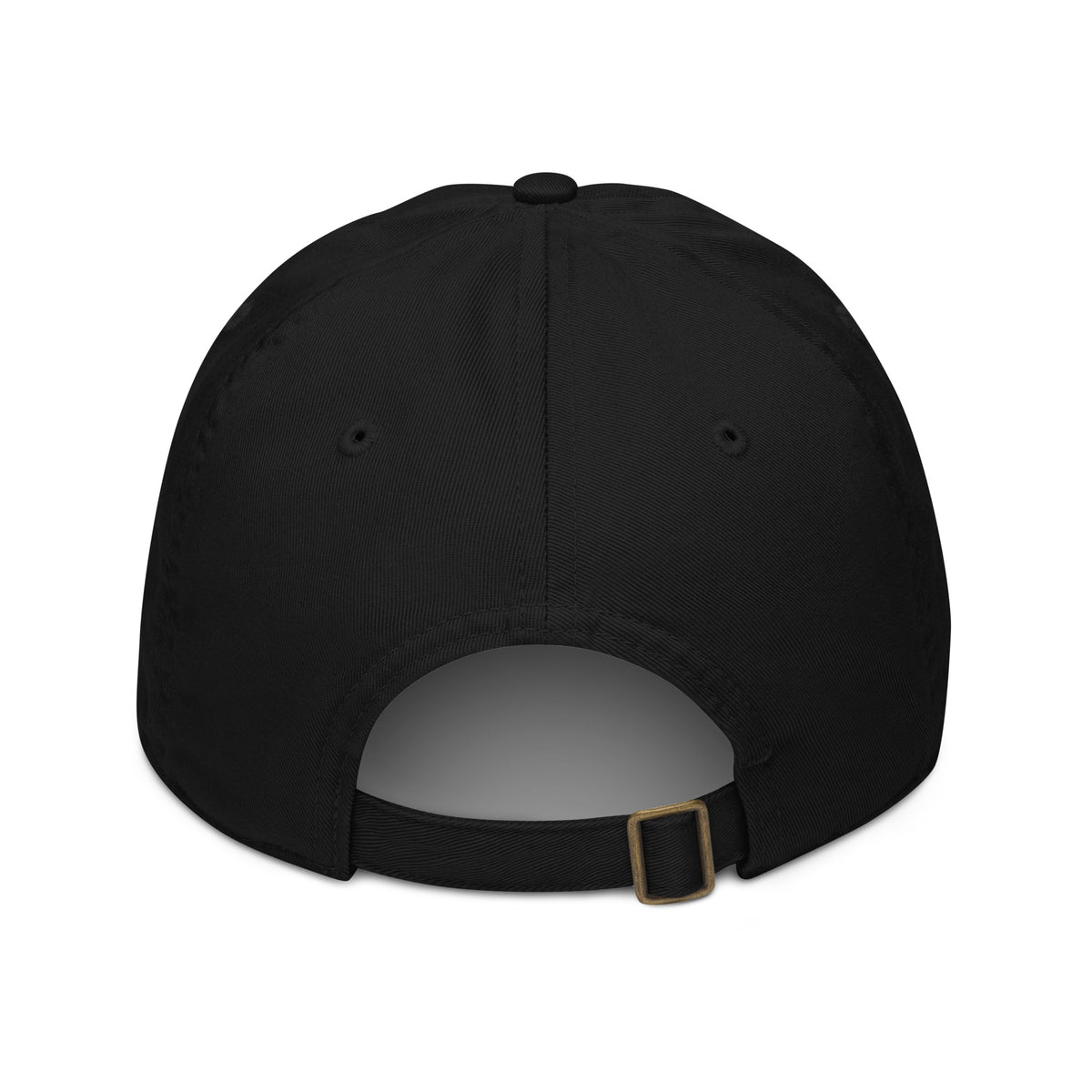 Casquette noire DZ Collection, vue de dos avec sangle réglable et boucle laiton