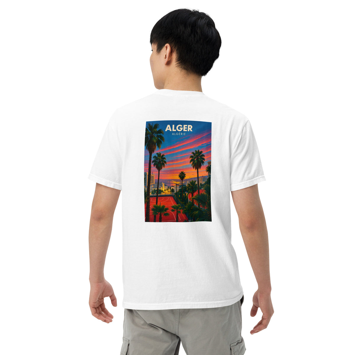 T-shirt blanc coton lourd Stade Ouaguenouni Alger – dos