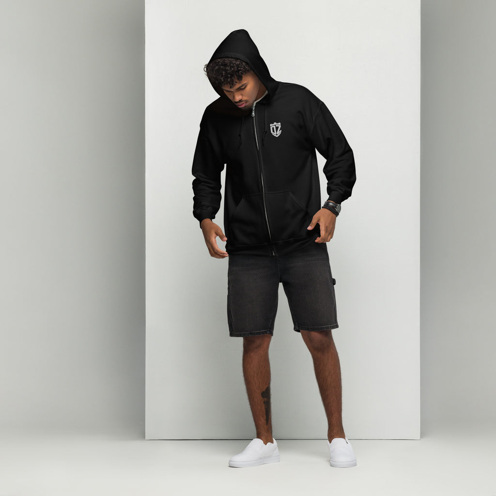 Sweat à capuche zippé noir DZ Collection, vue de face