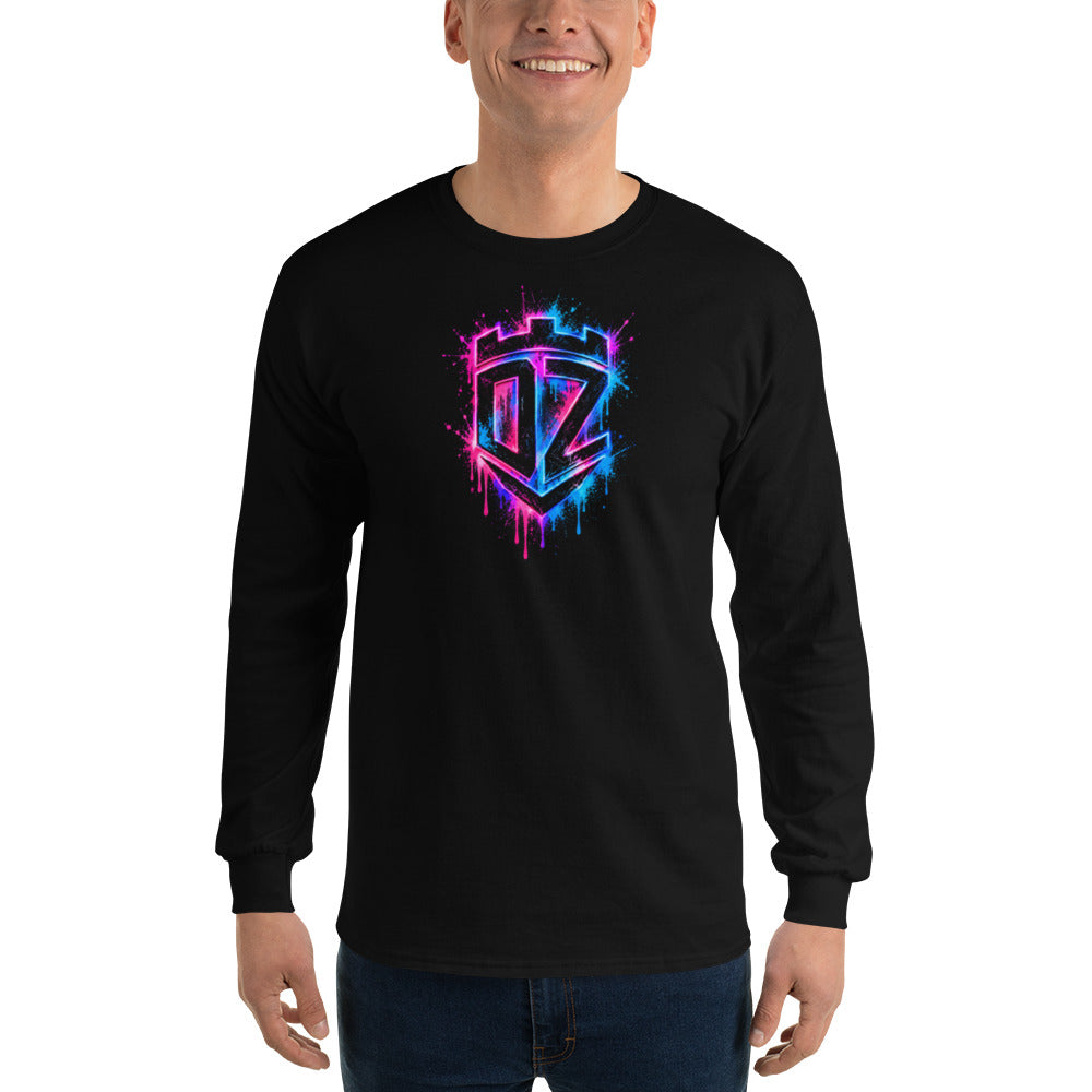 T-shirt manches longues noir DZ Collection porté, impression devant