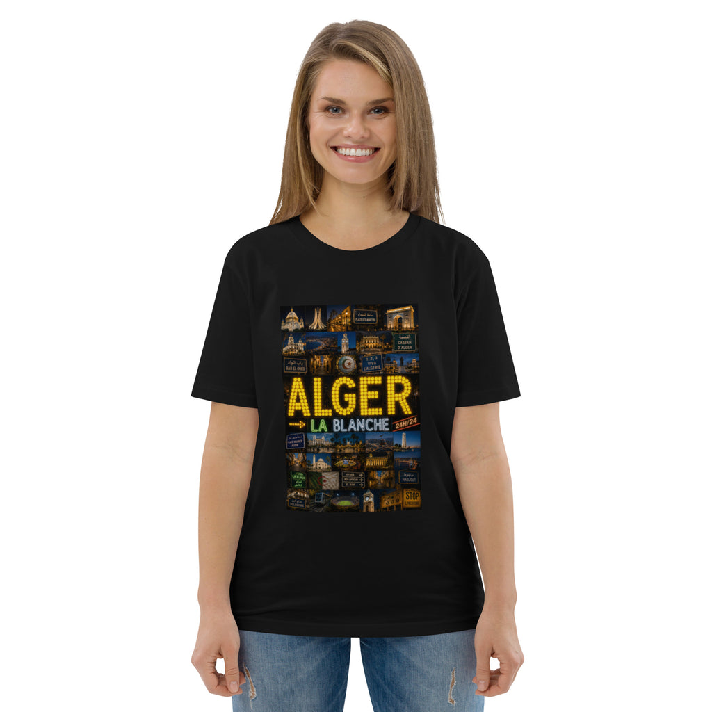 Détail du design monuments d'Alger sur le t-shirt