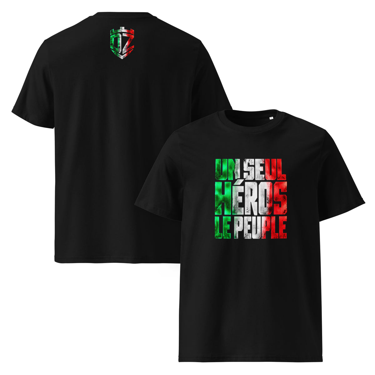 T-shirt « Un seul héros, le peuple » DZ Collection – vue devant et dos