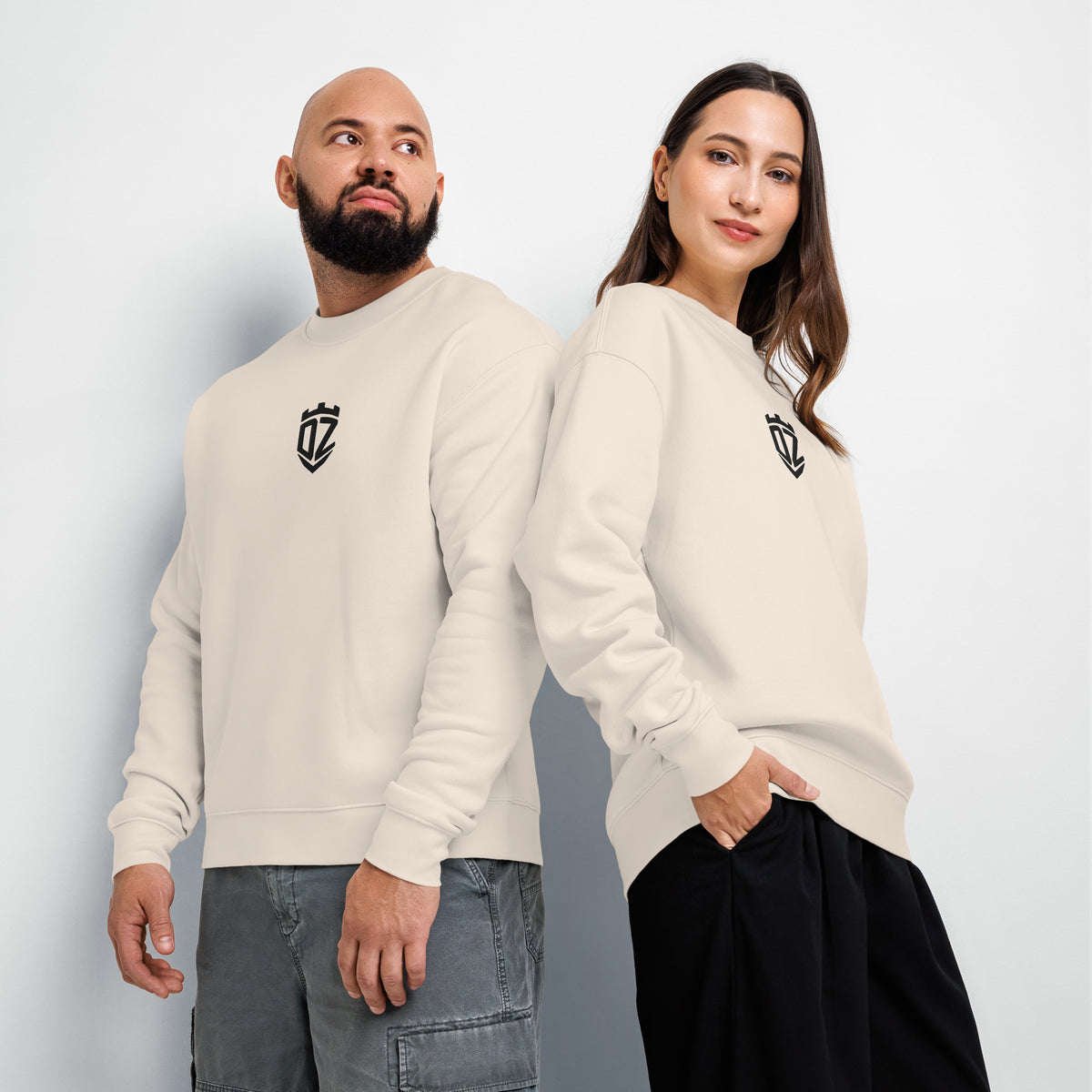 Sweat femme écru DZ Collection, col rond côtelé