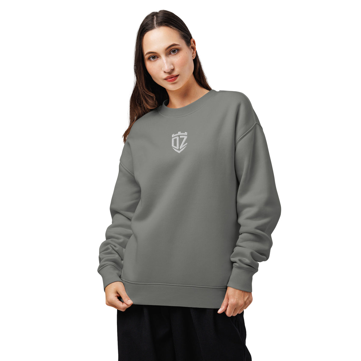 Sweat femme gris anthracite DZ Collection, col rond côtelé